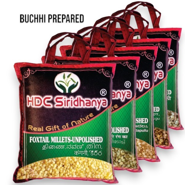 SIRIDHANYA unpolished and organic Dr. khadar vali five positive millets prepared by Buchhi Method , vacuum packed Each millet 920g. Gwt 5kg