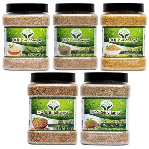 SIRIDHANYA unpolished and organic Dr. khadar vali five positive millets prepared by Buchhi Method , Each millet 900g. Gwt 5kg (12 months shelf life)